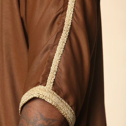 Men's Brown Moroccan Thobe Jubba Robe Eid Djellaba Gandoura