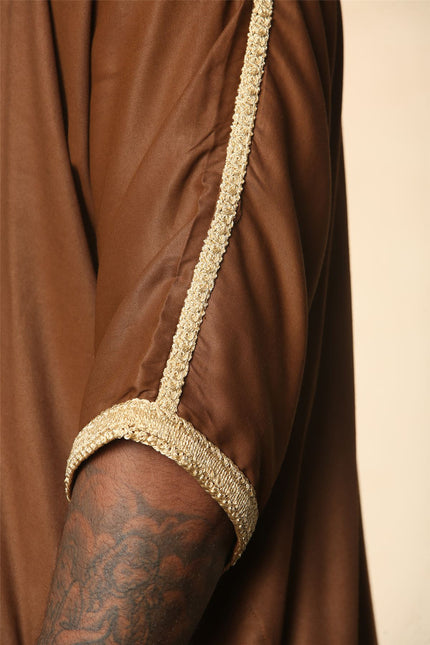 Men's Brown Moroccan Thobe Jubba Robe Eid Djellaba Gandoura