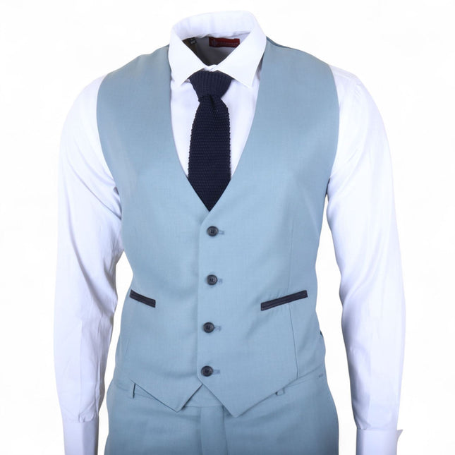 Men's 3 Piece Plain Blue Work Formal Suit