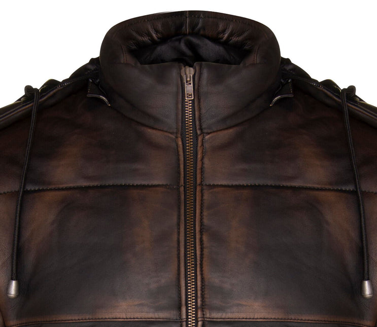 Mens Puffer Leather Bomber Jacket-Augsburg