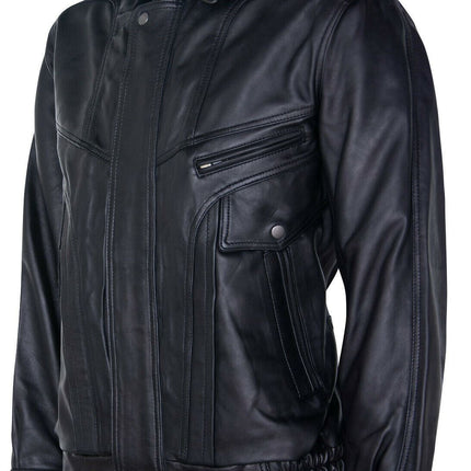 Mens Classic Harrington Bomber Leather Jacket-Minsk