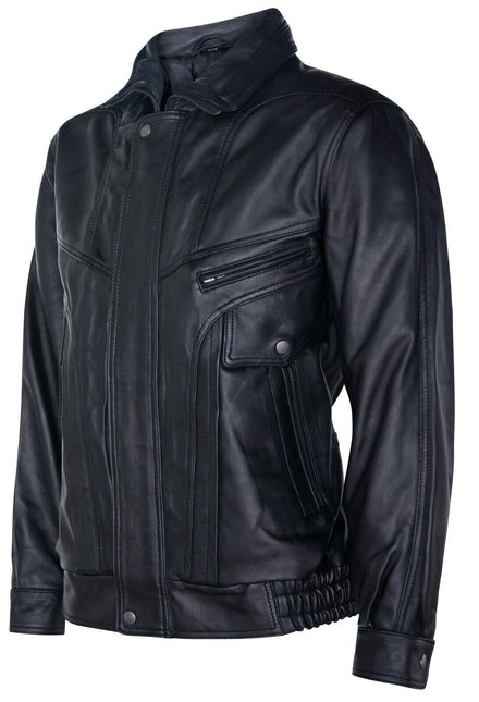 Mens Classic Harrington Bomber Leather Jacket-Minsk