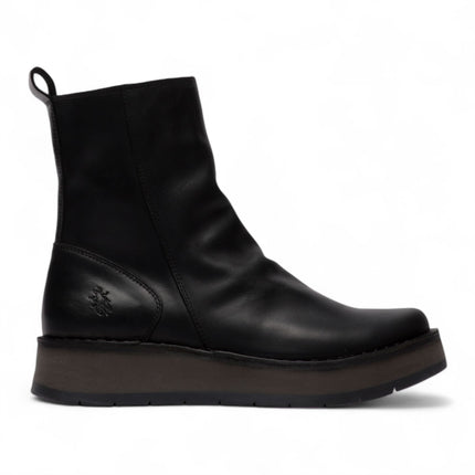 Fly London Womens Black Reno053Fly Leather Zip Up Platform Comfort Ankle Boots
