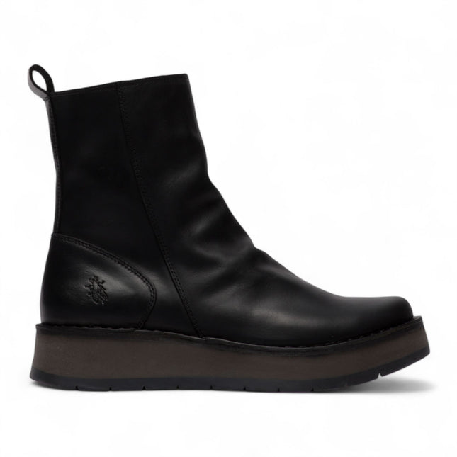 Fly London Womens Black Reno053Fly Leather Zip Up Platform Comfort Ankle Boots