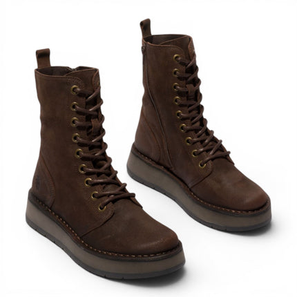 Fly London Womens Combat Brown Suede Leather Lace-up Boots - RAMI043