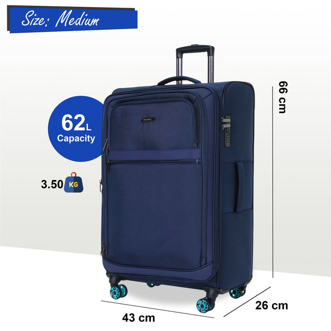 Soft Shell Blue 1680D Polyester Suitcase Set 8 Wheel TSA Lock Luggage