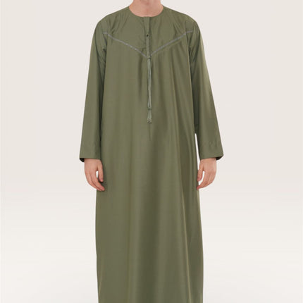 Men's Ramadan Eid Olive Green Moroccan Jubba Robe Djellaba Thobe - TT-008