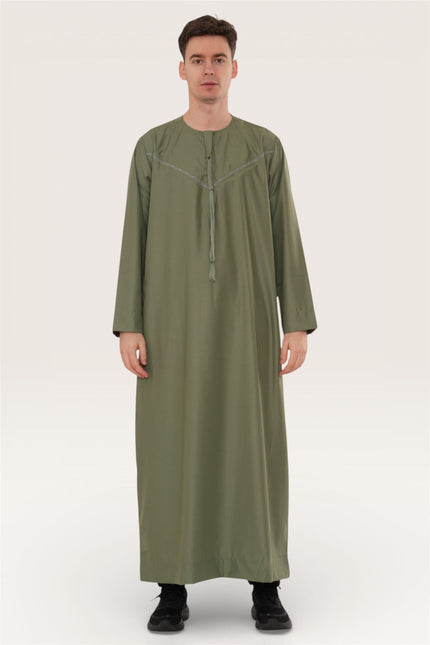 Men's Ramadan Eid Olive Green Moroccan Jubba Robe Djellaba Thobe - TT-008