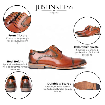 Justin Reess Men's Brown Leather Lace Up Oxford Shoes - Jenson