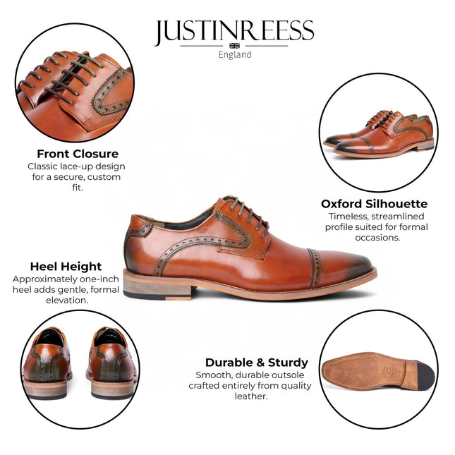 Justin Reess Men's Brown Leather Lace Up Oxford Shoes - Jenson