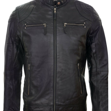 Mens Moto Leather Biker Jacket-Taiwan