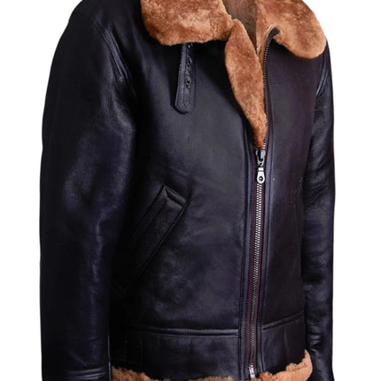 Mens B3 Aviator Real Sheepskin Leather Flying Jacket-Hobart