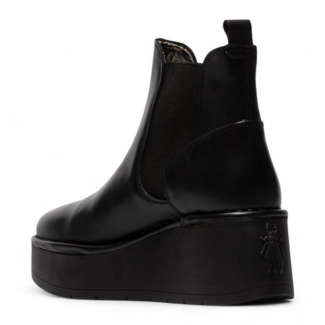 Fly London Womens Black Hely268 Chelsea Leather Ankle Pull-On Platform Comfort Boots