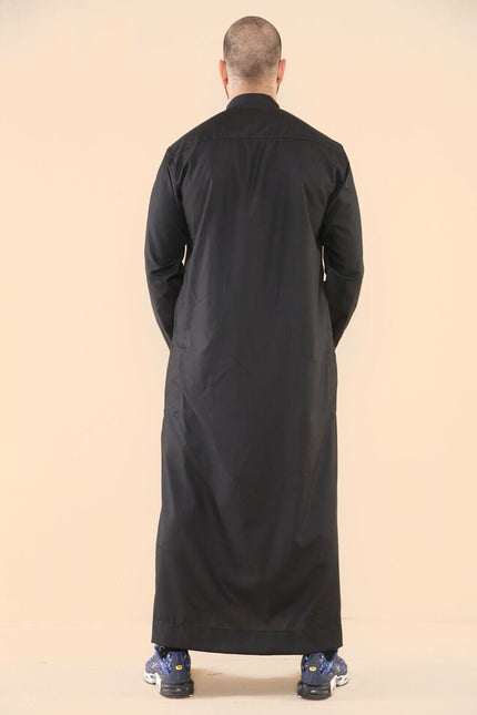 Mens Black Thobe Jubba Saudi Islamic Arabic Eid Cotton Kaftan Jubbah Umrah Robe