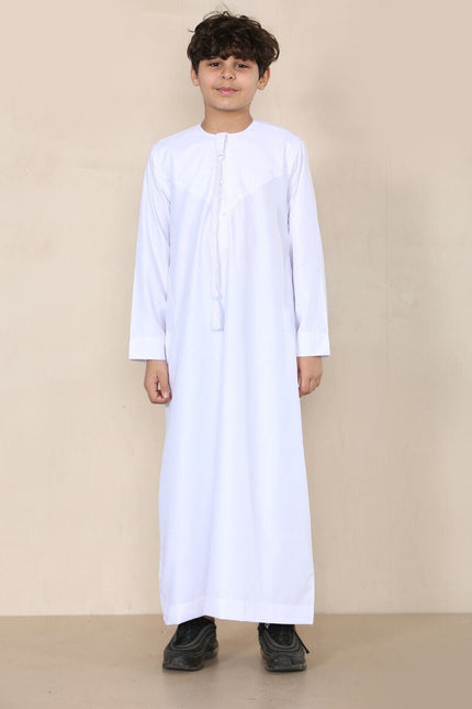 Boy's Kids White Thobe Emirati Jubba Islamic Clothing Kaftan Eid String Tassel