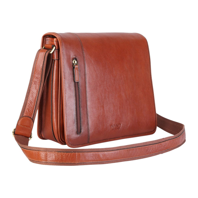 Genuine Leather Tan Laptop Satchel Messenger Shoulder Bag - Astor