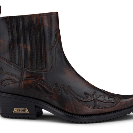 Mens Black/Brown Winklepicker Cowboy Ankle Boots