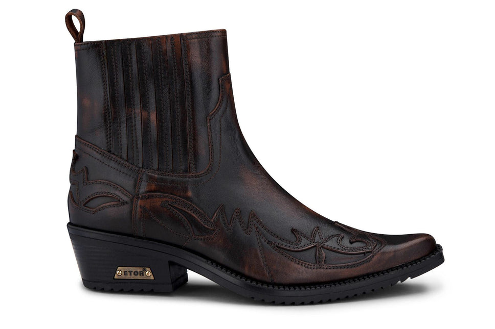 Mens Black/Brown Winklepicker Cowboy Ankle Boots