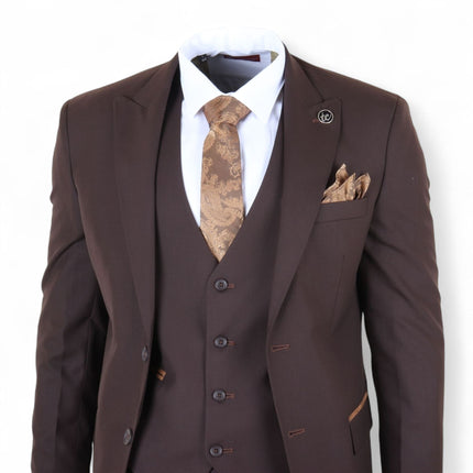 Men's 3 Piece Plain Dark Brown Work Formal Suit