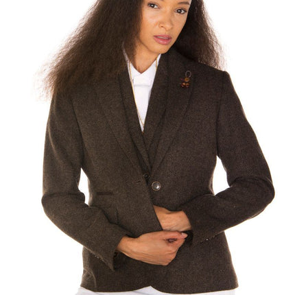 Womens Tweed 1920s Herringbone Brown Blazer