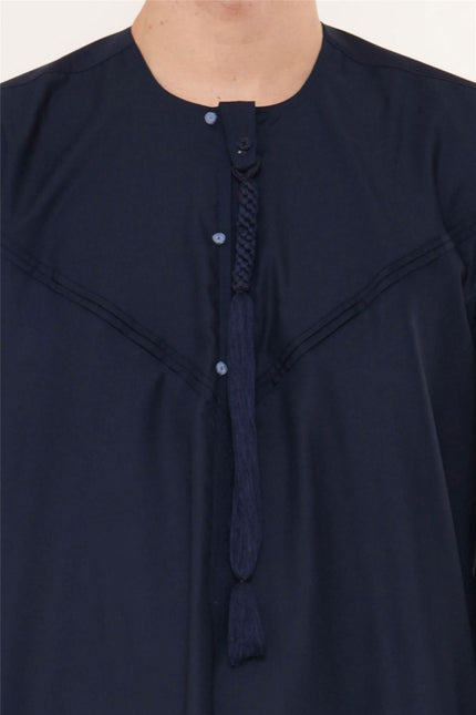 Men's Eid Navy Blue Moroccan Jubba Robe Djellaba Ramadan Eid Thobe - HM11