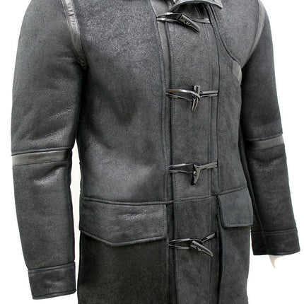 Mens Winter Sheepskin Leather Hooded Duffle Coat-Montpellier