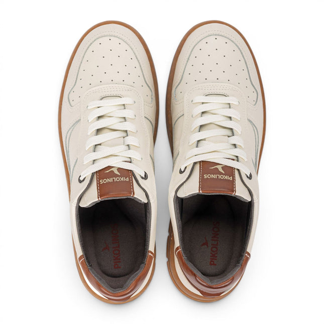 Pikolinos Men's White Leather Sneaker Trainers Lace-Up Sports Shoes - Salinas