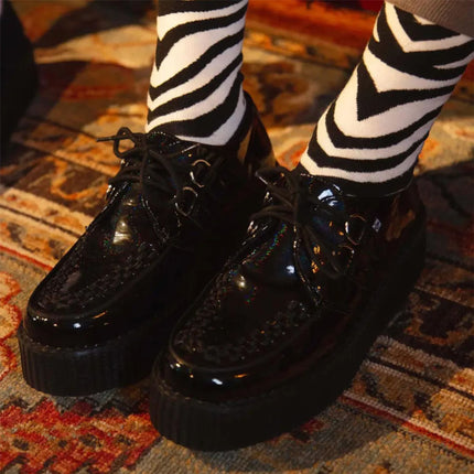 TUK Viva High Creeper Black Leather Platform Lace-Up Goth Shoes - AV6802