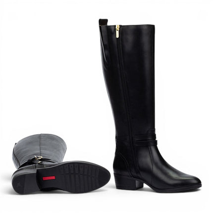 Pikolinos Women's Knee High Tall Black Leather Boots - Daroca