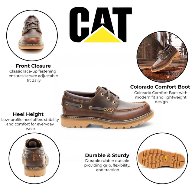 CAT (Caterpillar) Mens Tan Brown Leather Hiking Ankle Boots - Colorado Boat-Mid