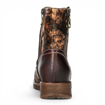 Laura Vita Women's Brown Floral Victorian Leather Lace-up Ankle Boots - Anitao - 11