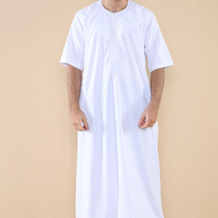 Mens White Thobe Jubba Islamic Arab Moroccan Saudi Zipped Kaftan Arab Robe