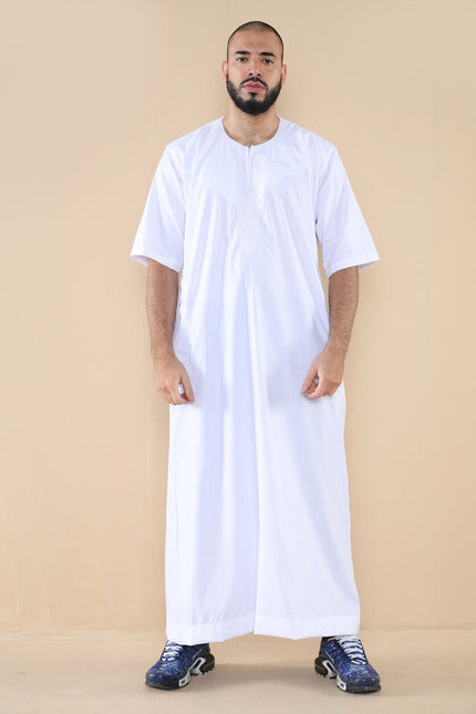 Mens White Thobe Jubba Islamic Arab Moroccan Saudi Zipped Kaftan Arab Robe