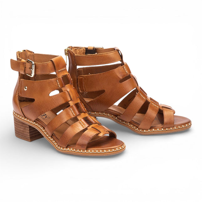 Pikolinos Women's Brown Leather Block-Heel Gladiator Sandals - Blanes