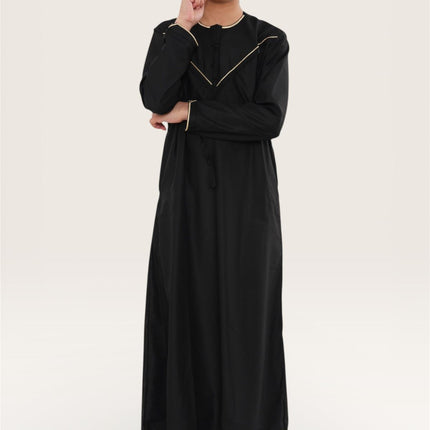 Kids Boys Ramadan Black Moroccan Jubba Robe Djellaba Eid Thobe - K-TT-006