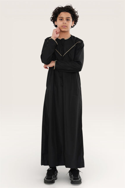 Kids Boys Ramadan Black Moroccan Jubba Robe Djellaba Eid Thobe - K-TT-006