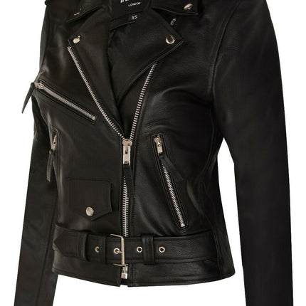 Women's Cowhide Brando Leather Biker Jacket-Murcia