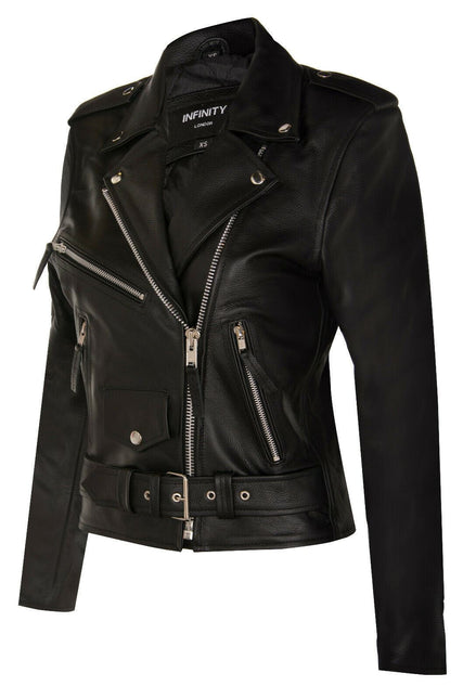 Women's Cowhide Brando Leather Biker Jacket-Murcia