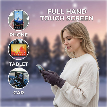 Womens Purple Italian Leather Winter Bow Design Soft Wool Lining Gloves - L-GLV-401