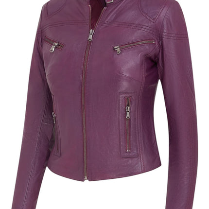 Womens Slim-Fit Leather Biker Jacket-Maldon