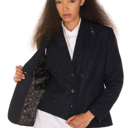 Womens Tweed 1920s Herringbone Navy Blazer