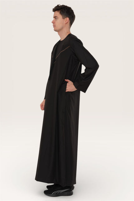 Men's Eid Black Moroccan Thobe Robe Djellaba Ramadan Eid Jubba- HM10