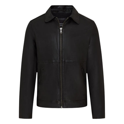 Mens Leather Black Harrington Collar Biker Jacket - Alpha