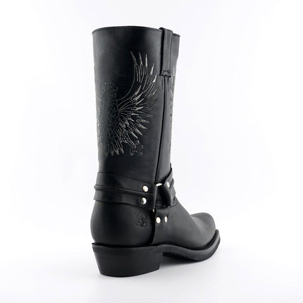 Grinders Mens Black Leather Cowboy Boots - Bald Eagle