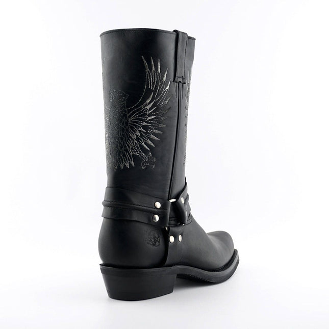 Grinders Mens Black Leather Cowboy Boots - Bald Eagle