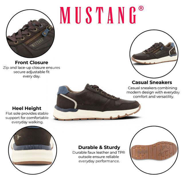 Mustang Men's Brown Faux Leather Trainer Sneakers - M0051001