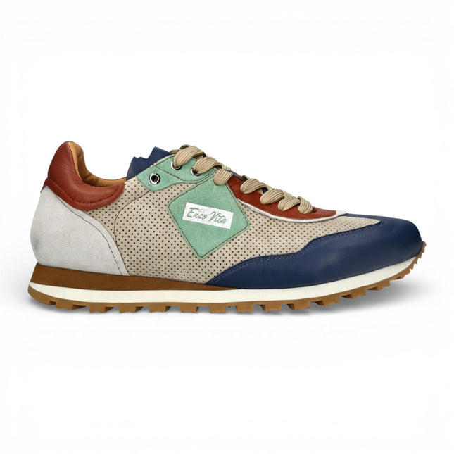 Lorenzo Conti Men's Aglae 02 Grey Blue Leather Trainers Sneaker Shoes