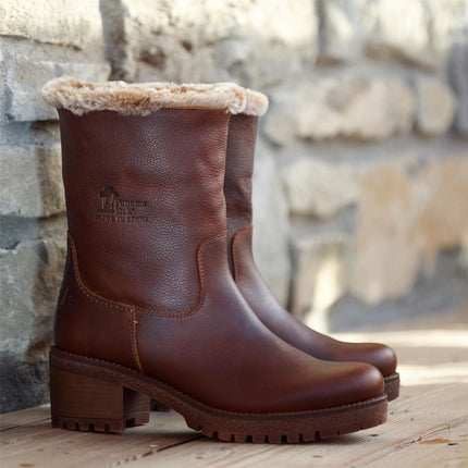 Panama Jack Women's Bark Brown Leather Waterproof Warm Heeled Boots - Piola B8