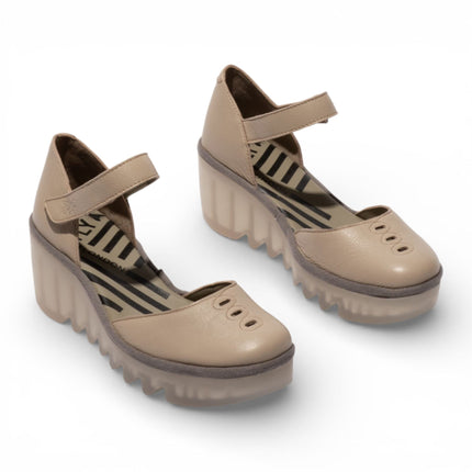 Fly London Women's Taupe BISO305FLY Suede Leather Wedge Sandals