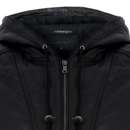 Men’s Casual Leather Hooded Bomber Jacket-Odesa